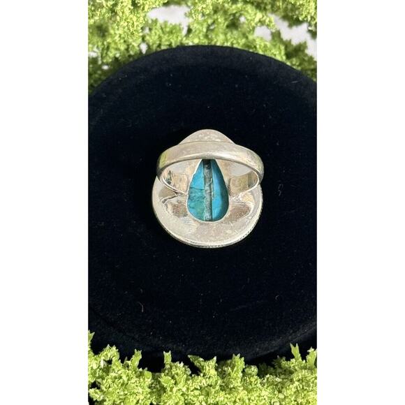 Sterling Silver Native American Pear Chunky Turquoise Ring Size 8 #895 - Picture 6 of 7